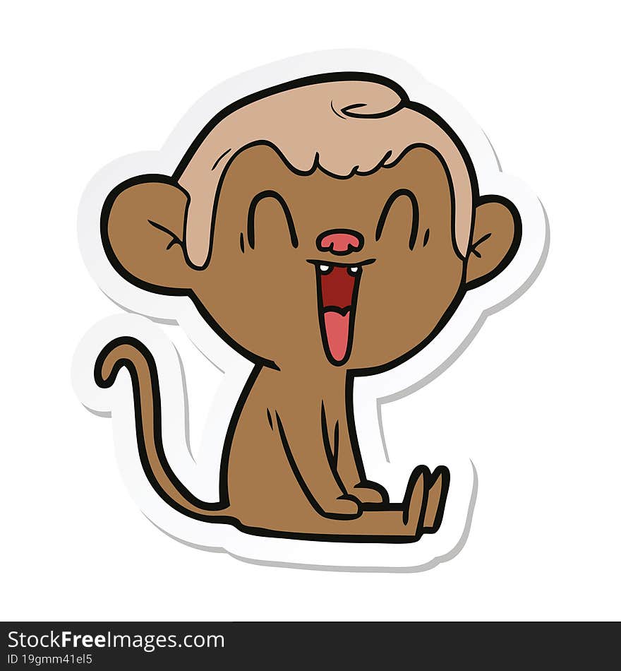 sticker of a cartoon laughing monkey