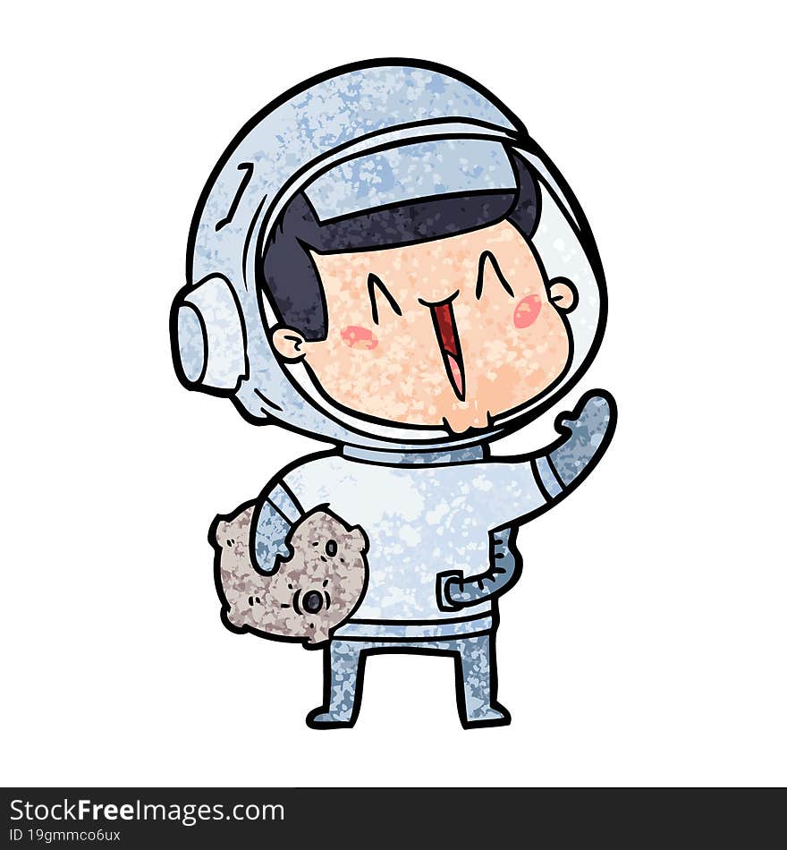 happy cartoon astronaut with moon rock. happy cartoon astronaut with moon rock