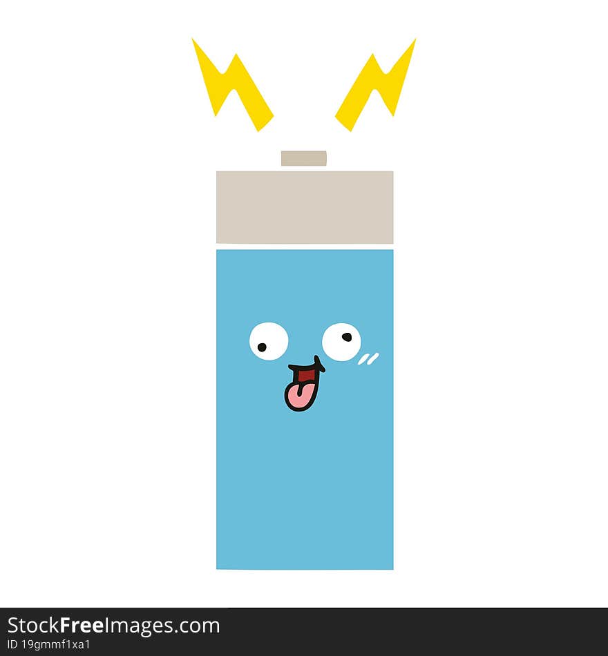 flat color retro cartoon of a battery