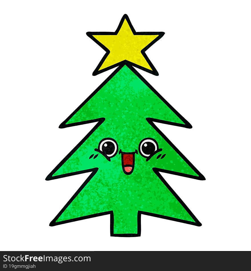 Retro Grunge Texture Cartoon Christmas Tree