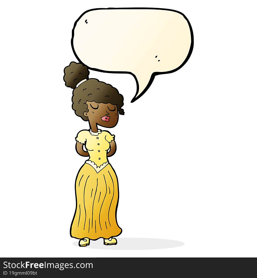 cartoon pretty victorian woman with speech bubble