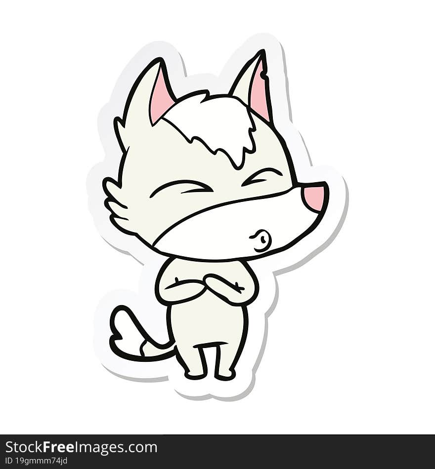 sticker of a cartoon wolf whistling