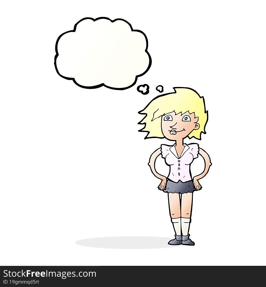 Cartoon Woman With Hands On Hips With Thought Bubble