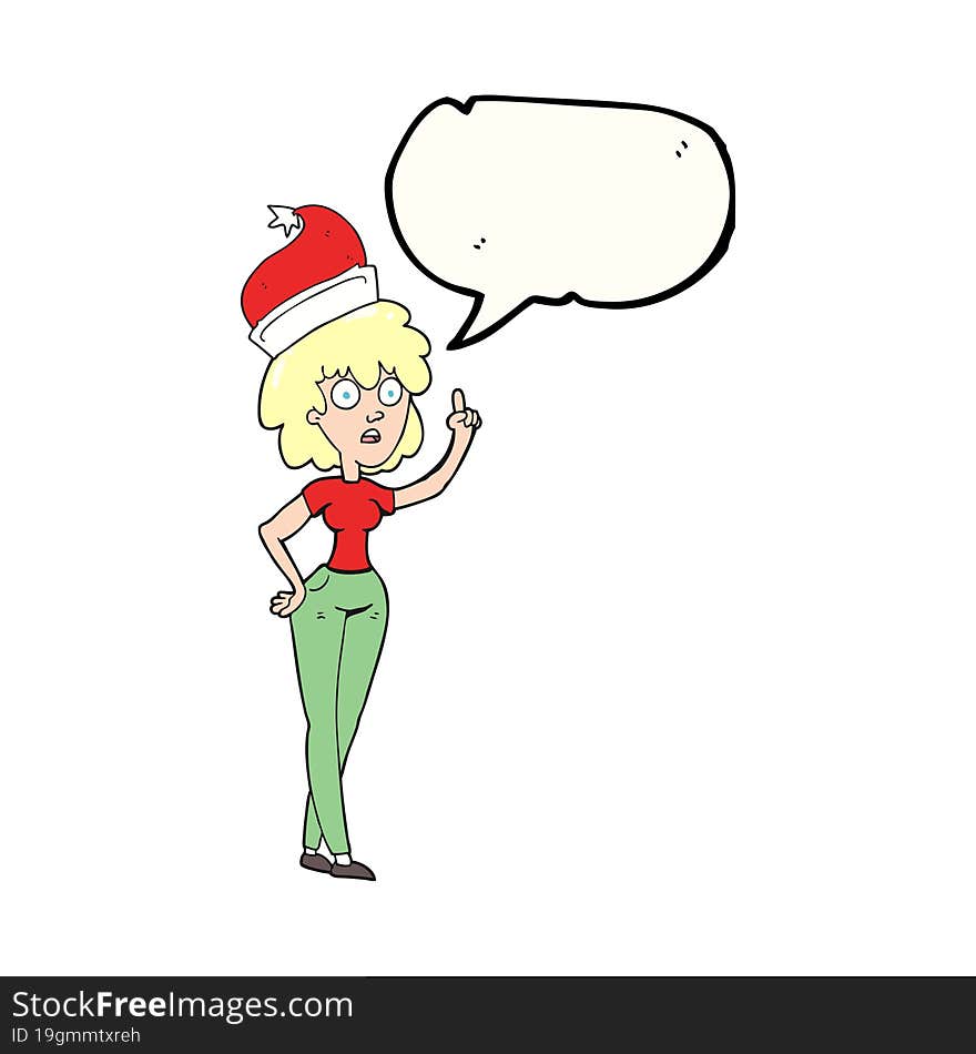 Speech Bubble Cartoon Woman Wearing Santa Hat