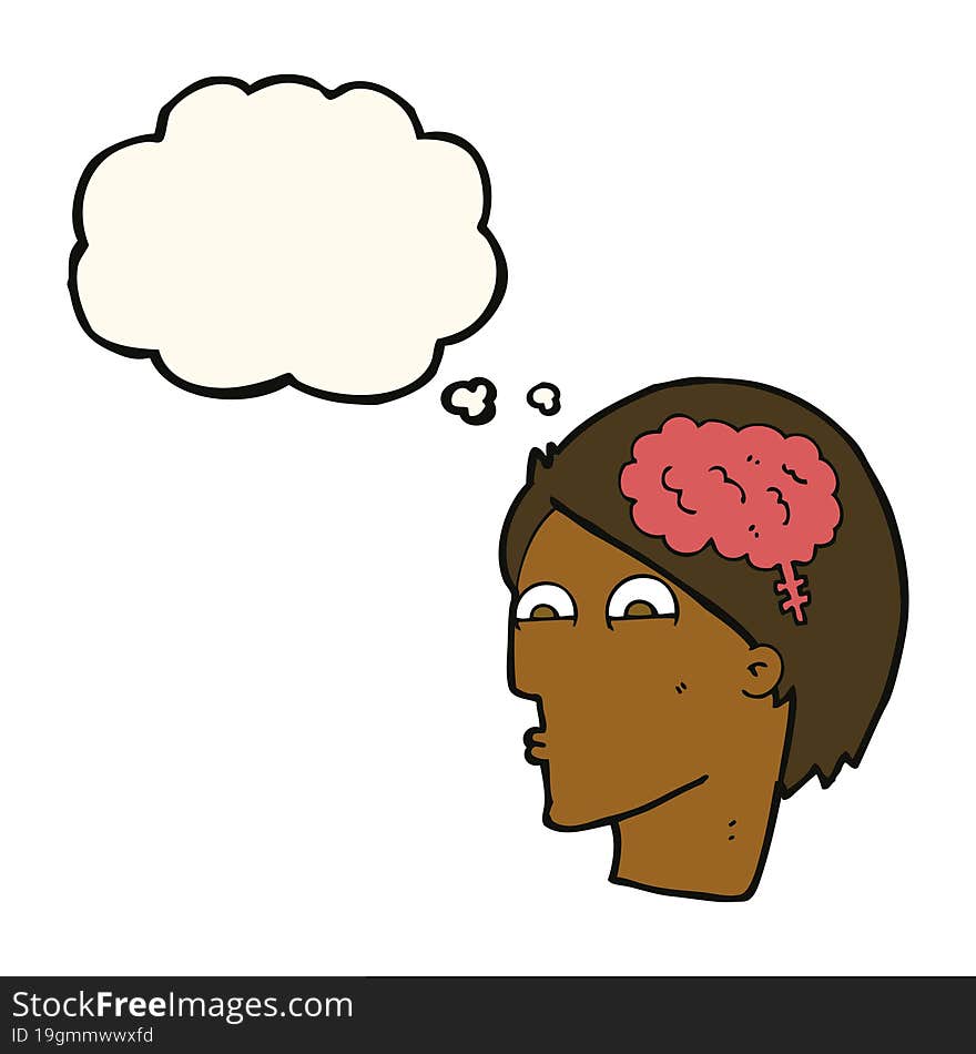 Cartoon Head With Brain Symbol With Thought Bubble