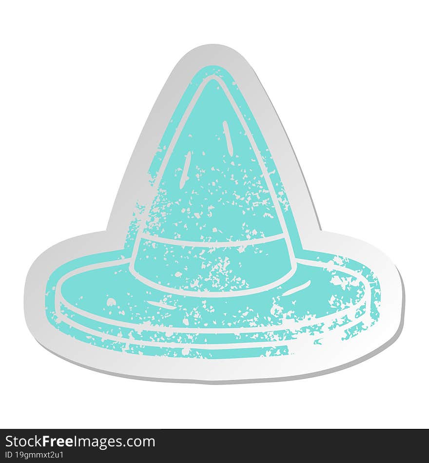 distressed old sticker of a witches hat