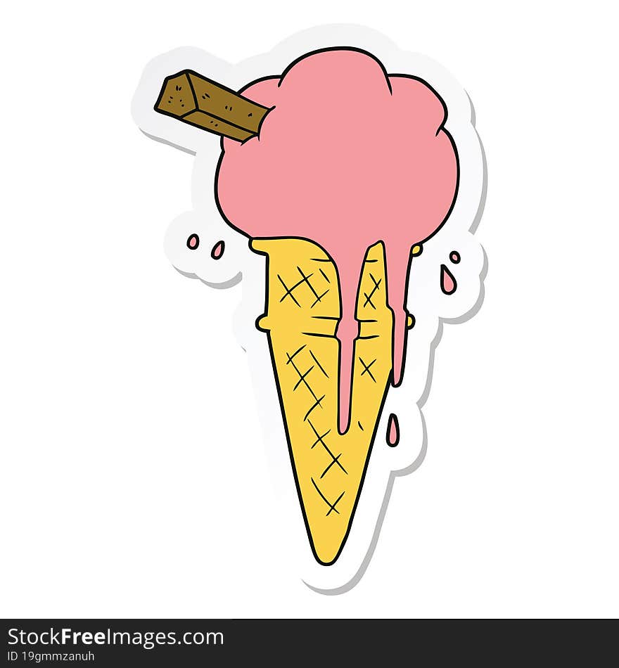 Sticker Of A Cartoon Ice Cream Melting