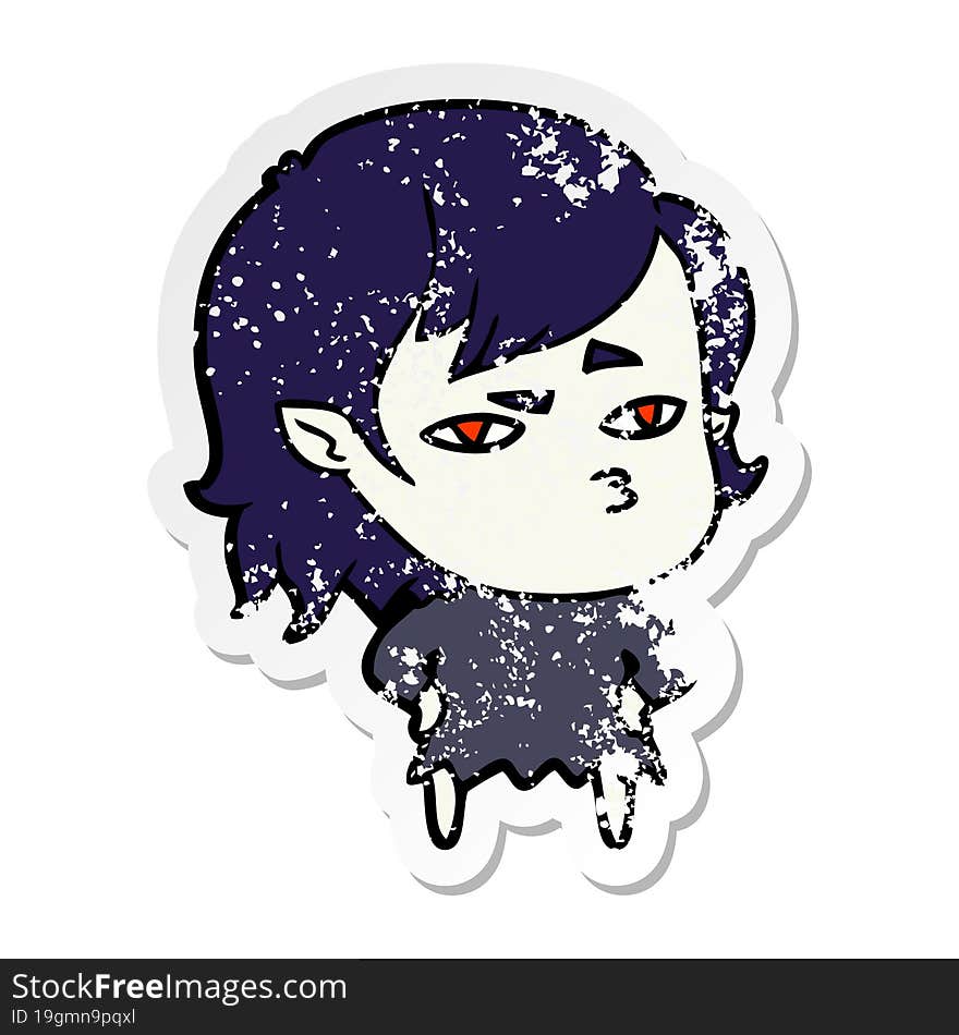 distressed sticker of a cartoon vampire girl