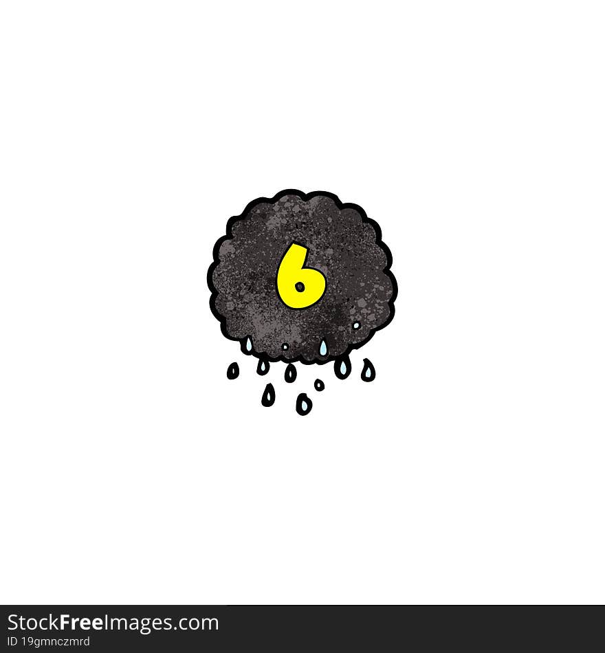 cartoon raincloud with number six