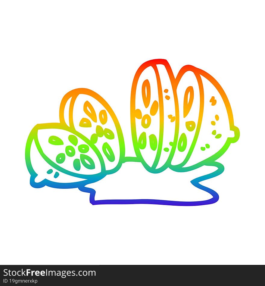 Rainbow Gradient Line Drawing Cartoon Citrus Fruit