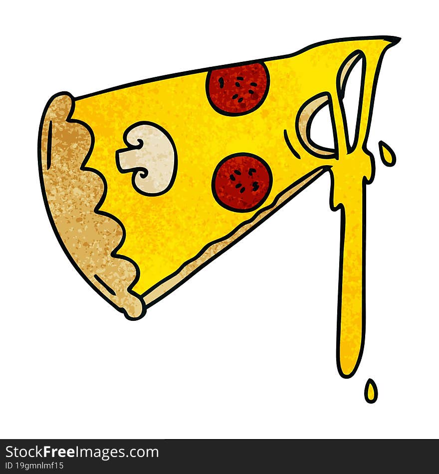 quirky hand drawn cartoon slice of pizza