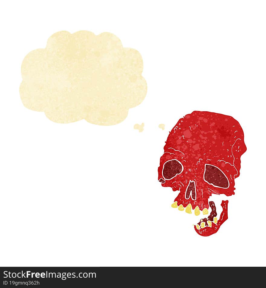 cartoon spooky skull with thought bubble