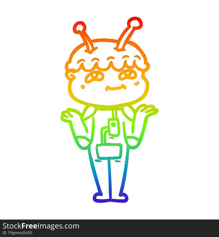 rainbow gradient line drawing friendly cartoon spaceman