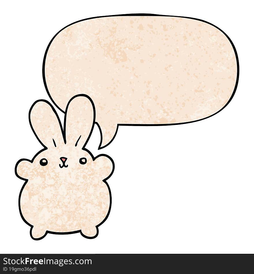 cute cartoon rabbit and speech bubble in retro texture style