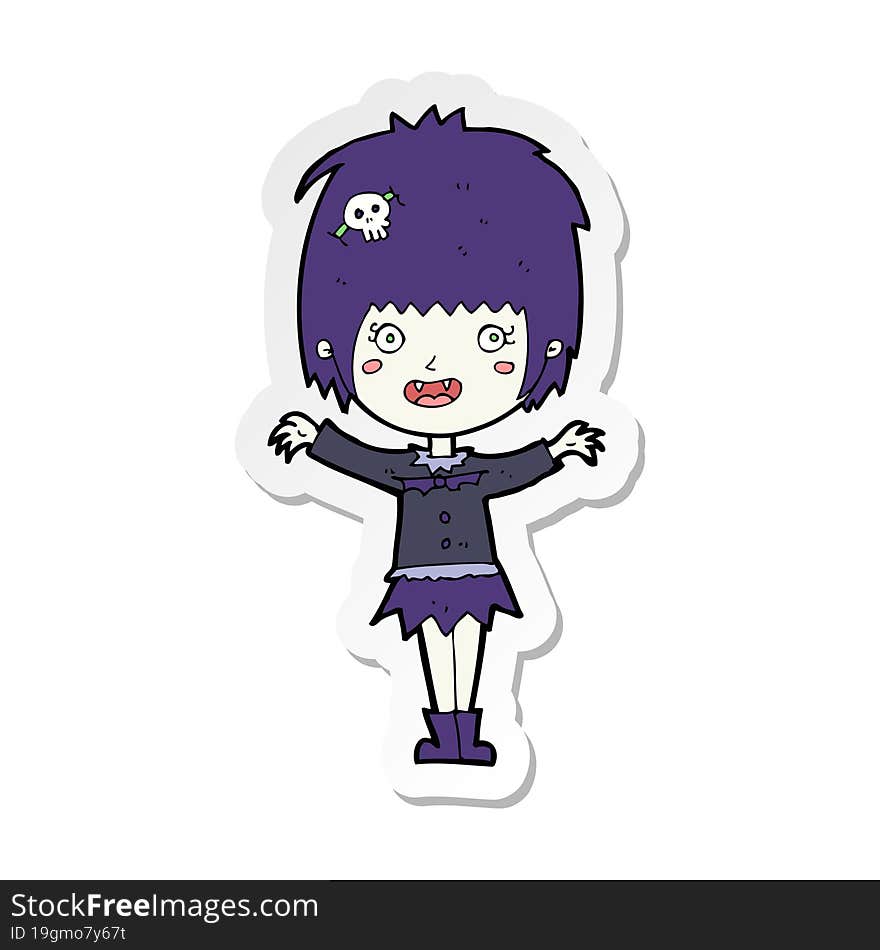 Sticker Of A Cartoon Happy Vampire Girl