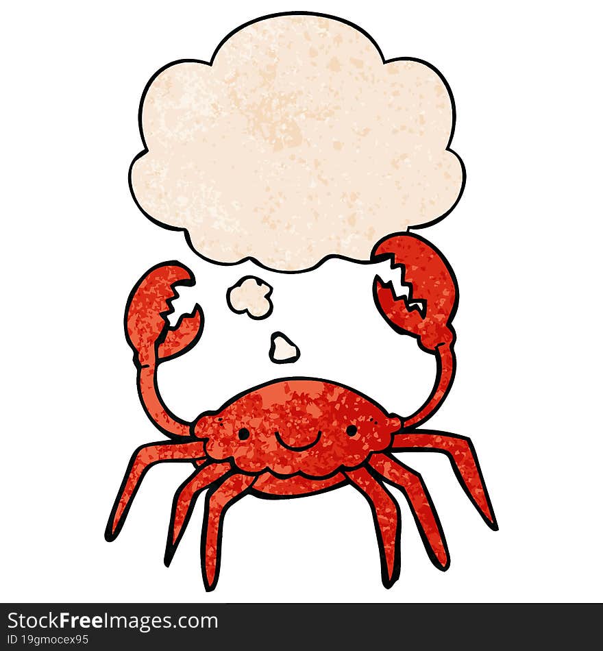 cartoon crab and thought bubble in grunge texture pattern style