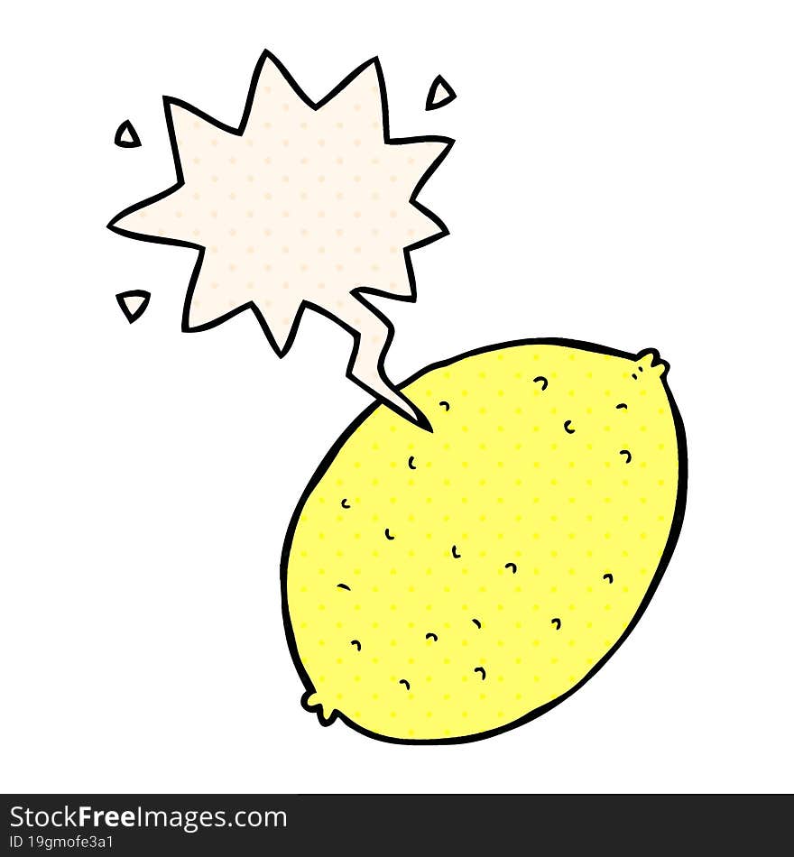 cartoon lemon and speech bubble in comic book style