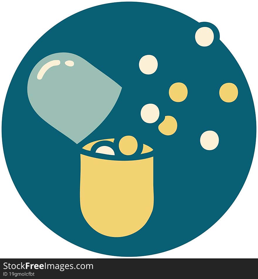 Burst Open Medical Capsule Pill Icon