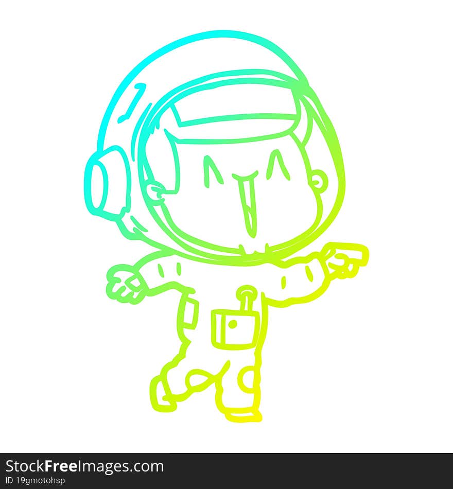 cold gradient line drawing of a happy cartoon astronaut pointing