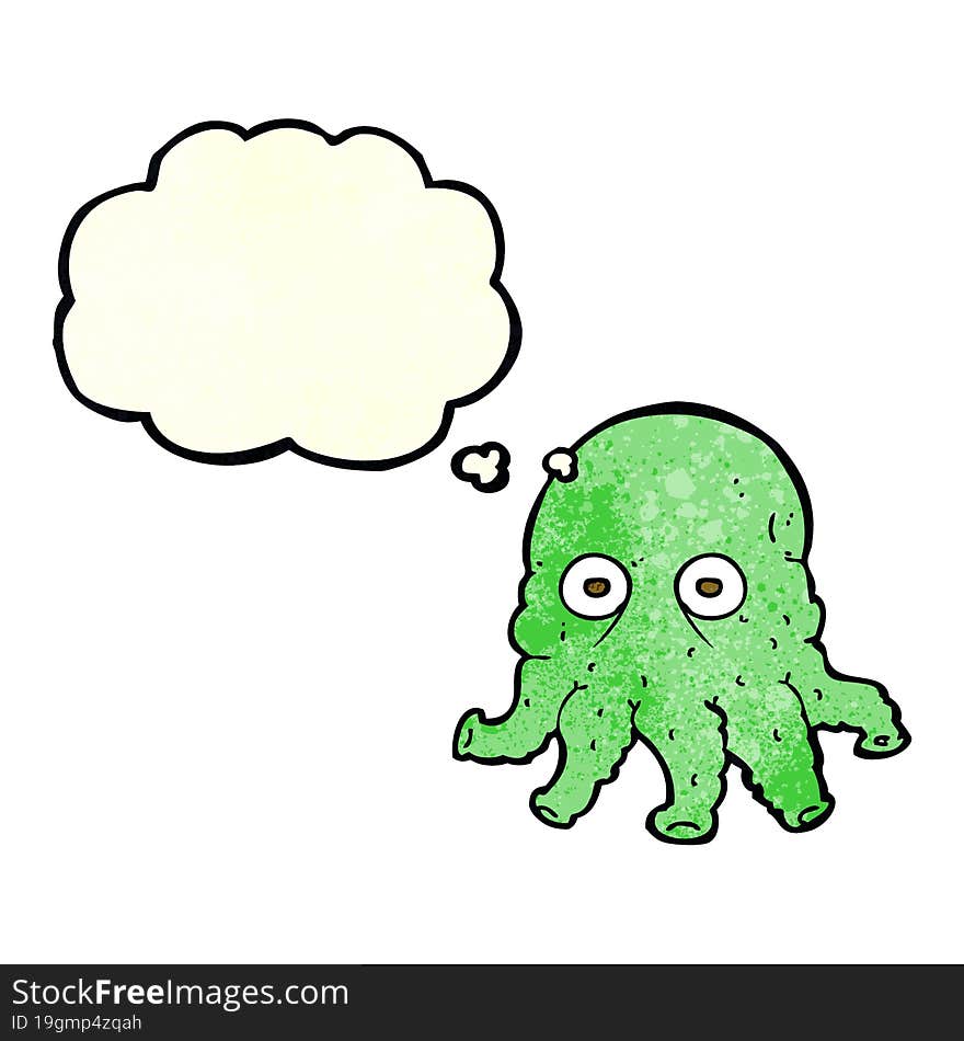 cartoon alien squid face with thought bubble