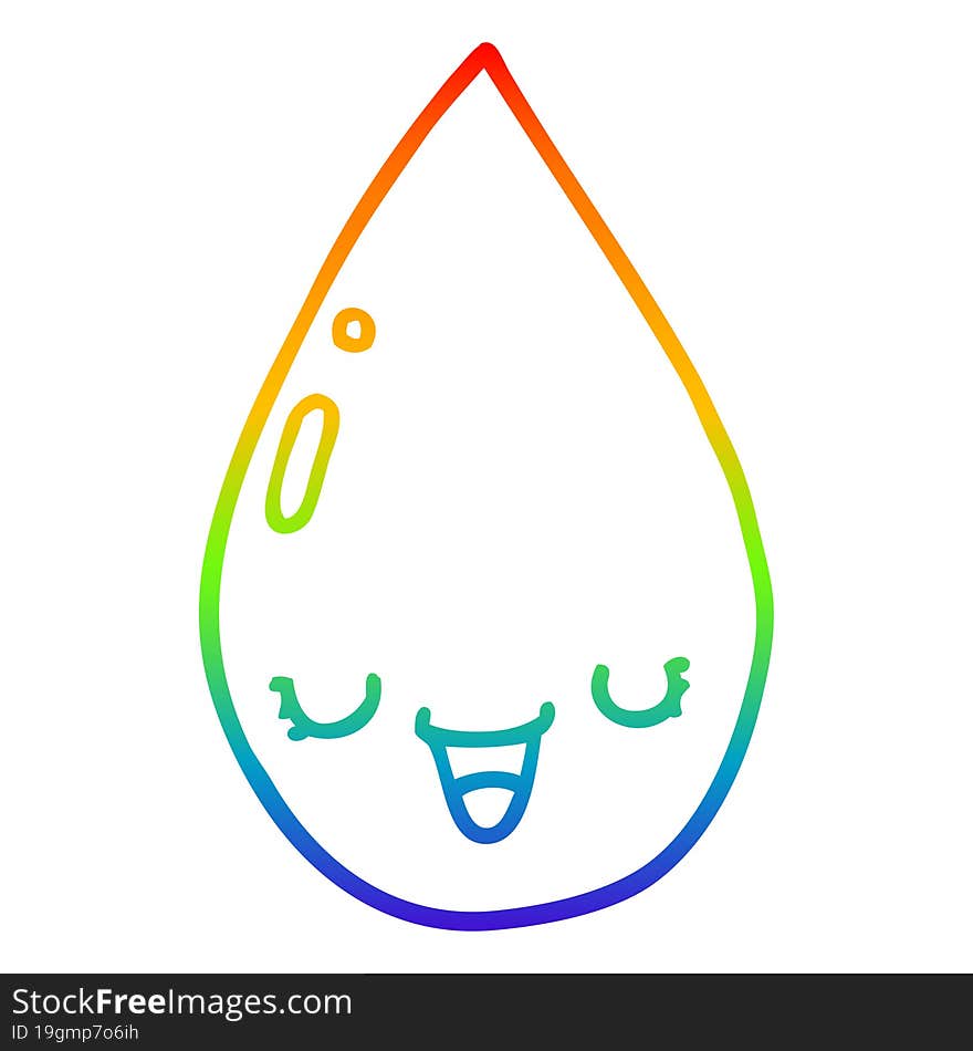 rainbow gradient line drawing of a cartoon raindrop