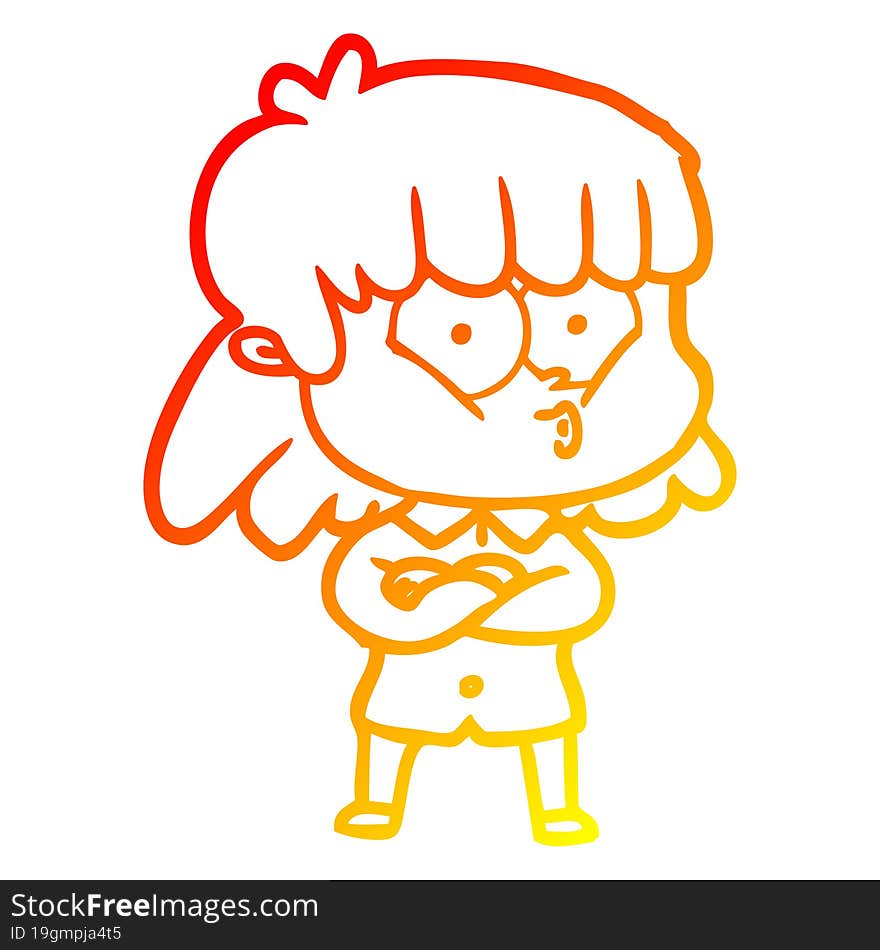 warm gradient line drawing cartoon whistling girl