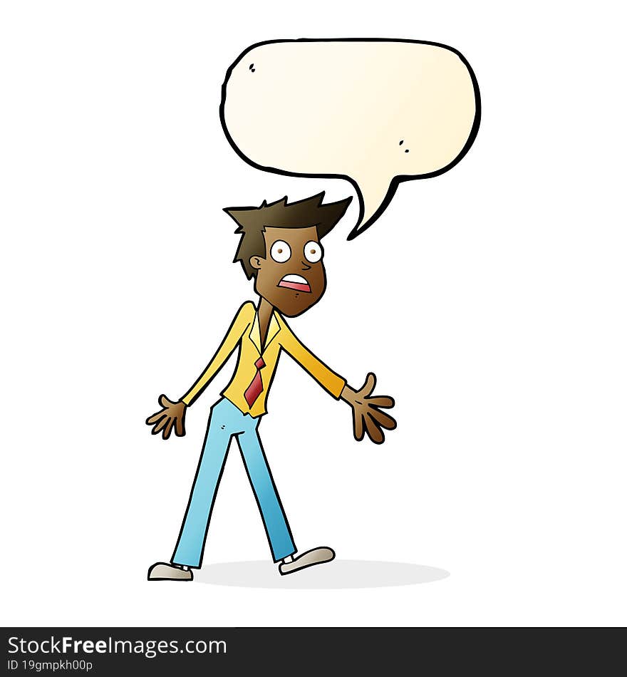 cartoon stressed man with speech bubble