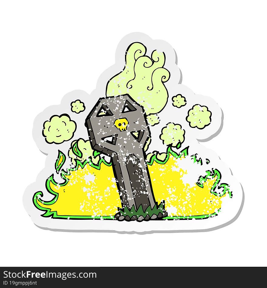 retro distressed sticker of a cartoon spooky grave