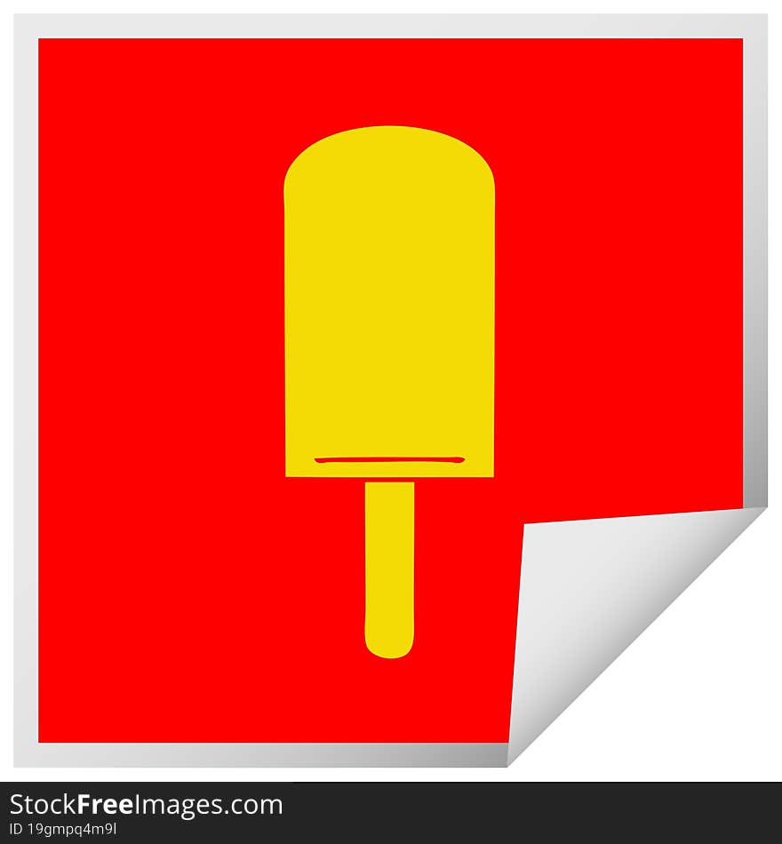 square peeling sticker quirky cartoon orange ice lolly. square peeling sticker quirky cartoon orange ice lolly