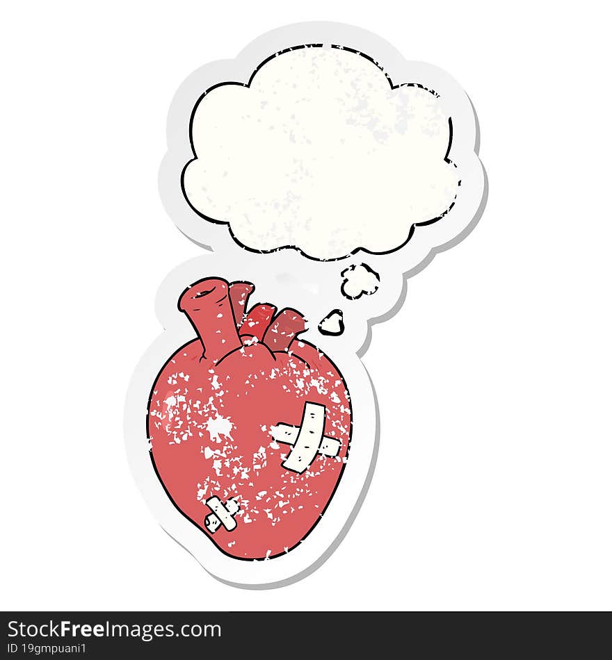 cartoon heart and thought bubble as a distressed worn sticker