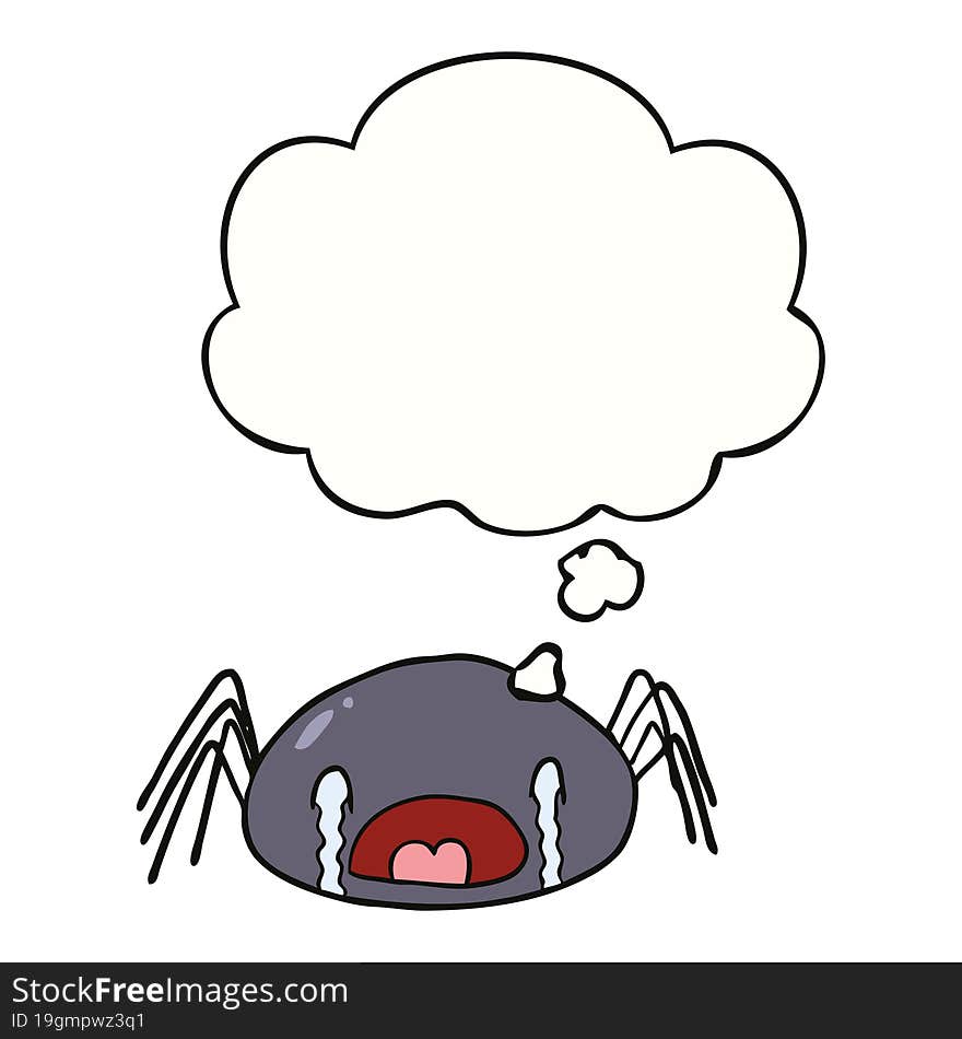 cartoon crying spider and thought bubble