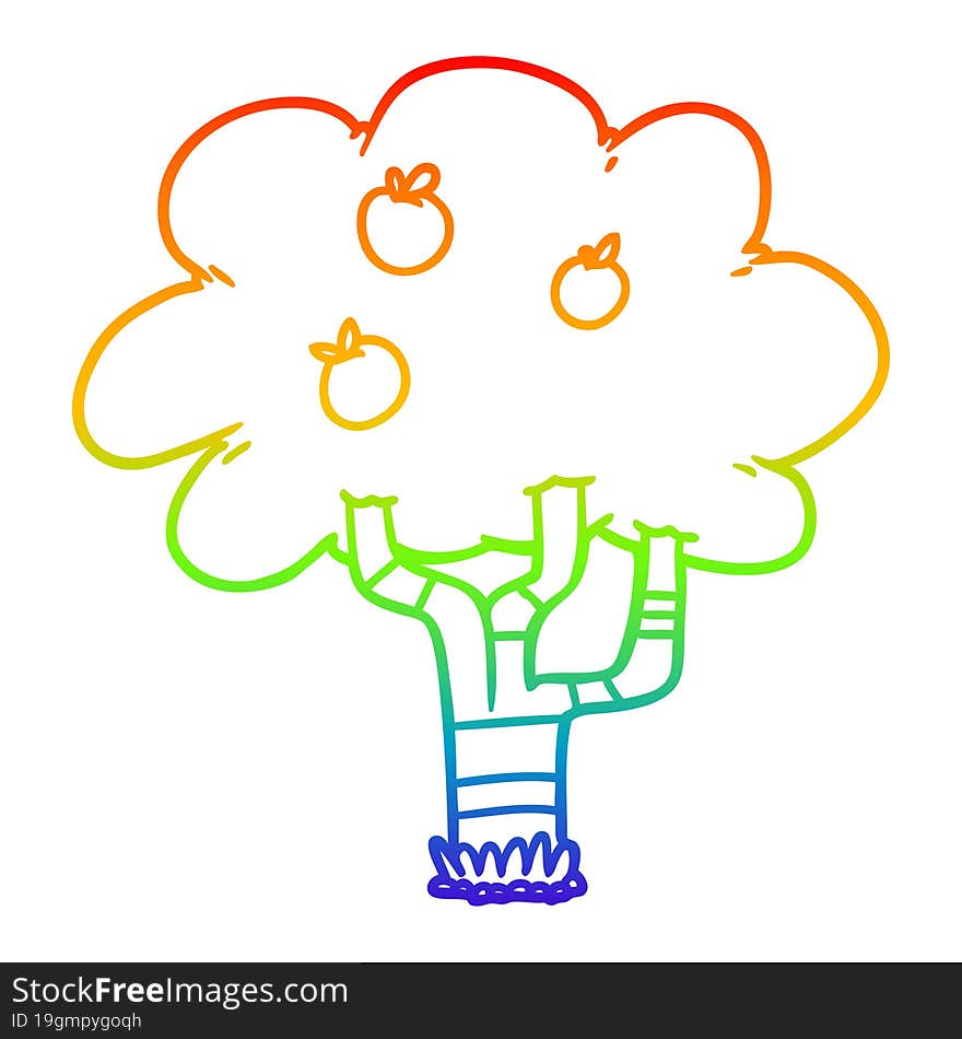 rainbow gradient line drawing cartoon apple tree