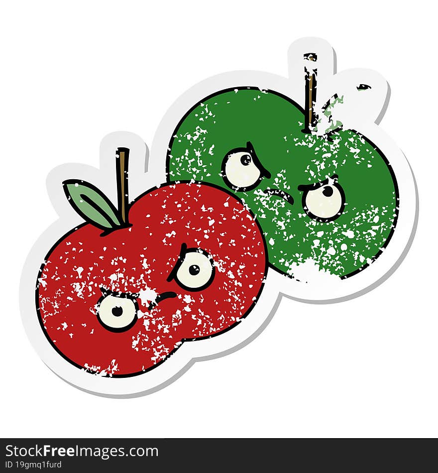 distressed sticker of a cute cartoon juicy apple