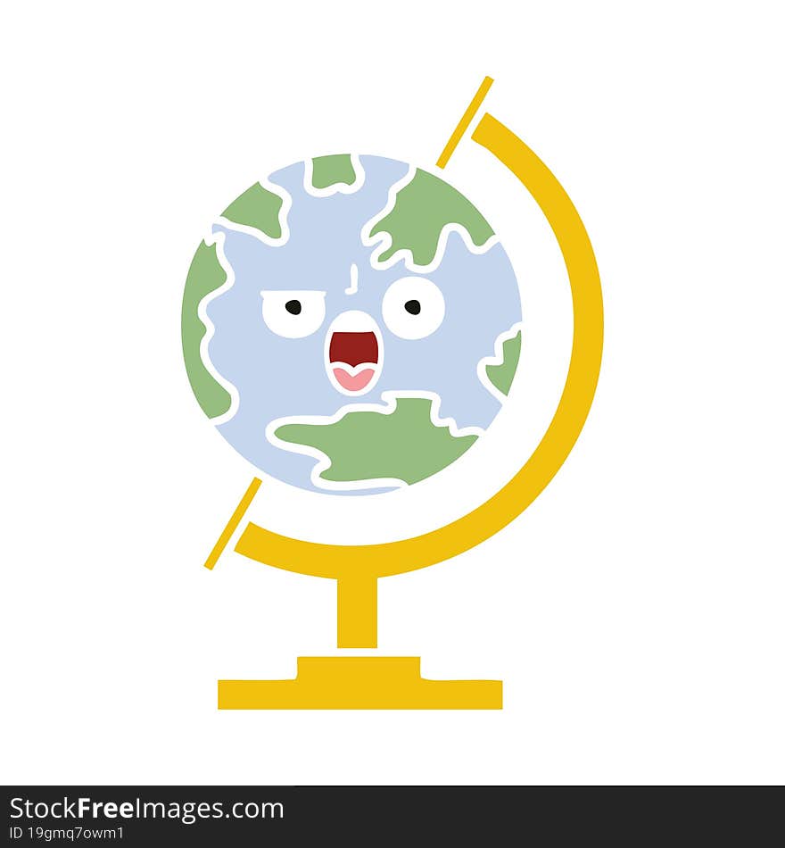 flat color retro cartoon of a globe of the world