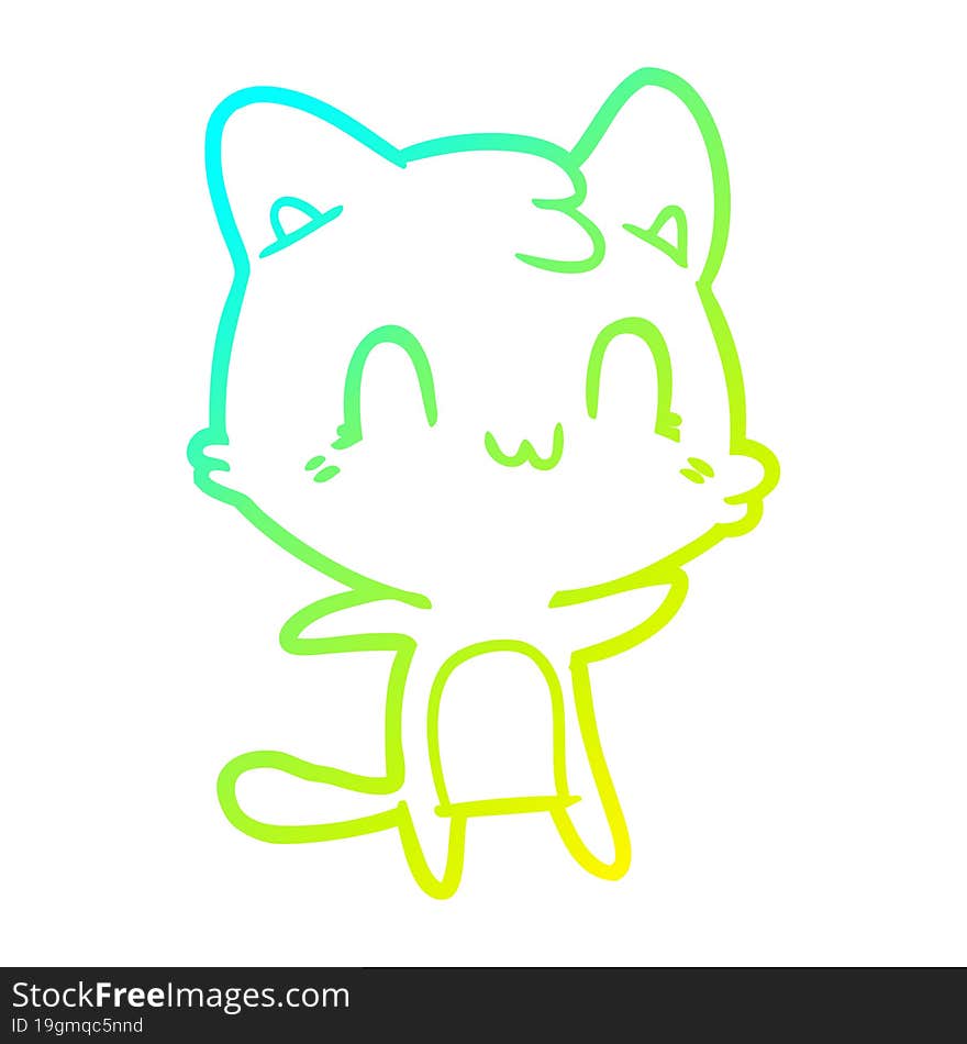 cold gradient line drawing of a cartoon happy cat