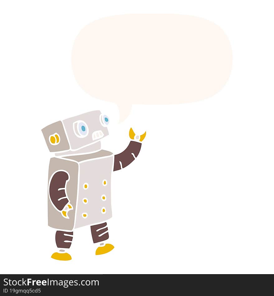 cartoon robot and speech bubble in retro style