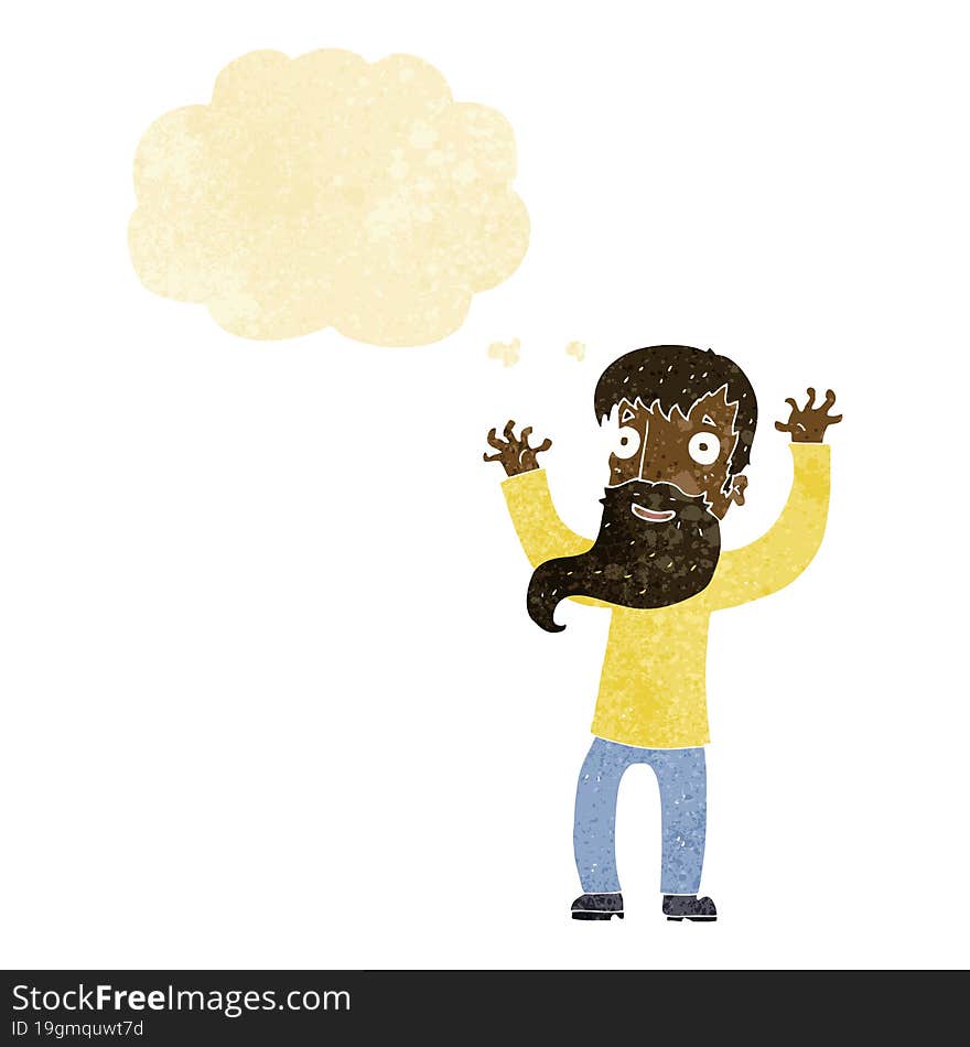 cartoon excited man with beard with thought bubble