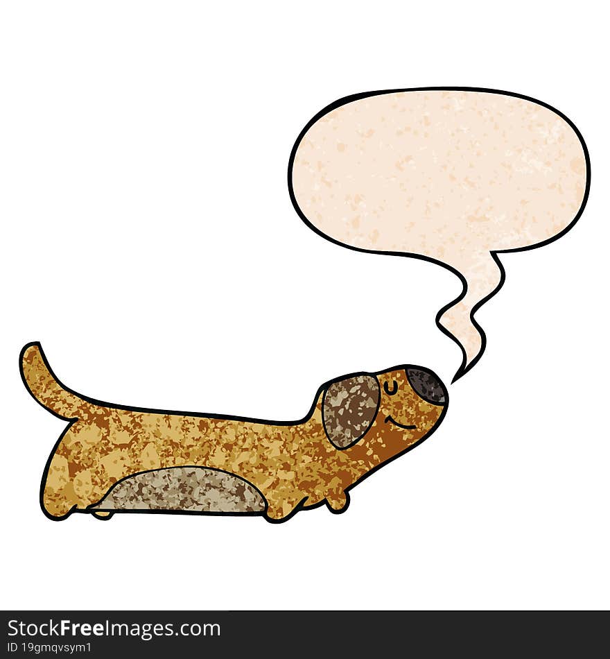 cartoon dog and speech bubble in retro texture style