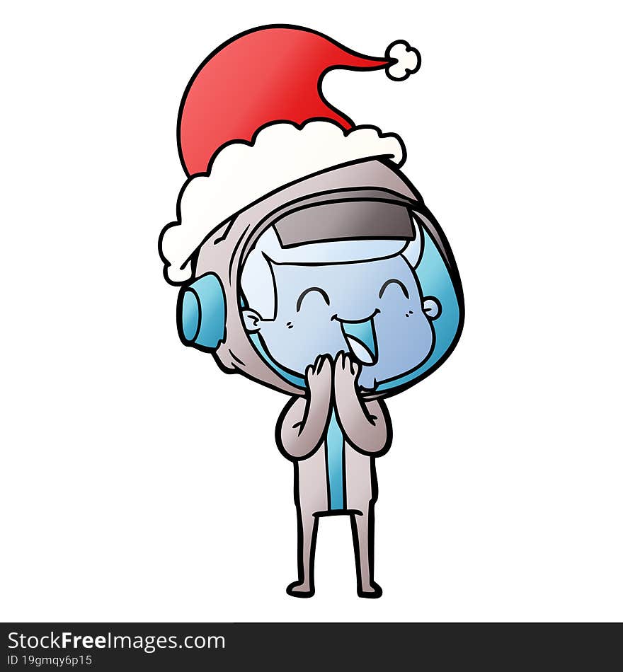 happy hand drawn gradient cartoon of a astronaut wearing santa hat. happy hand drawn gradient cartoon of a astronaut wearing santa hat