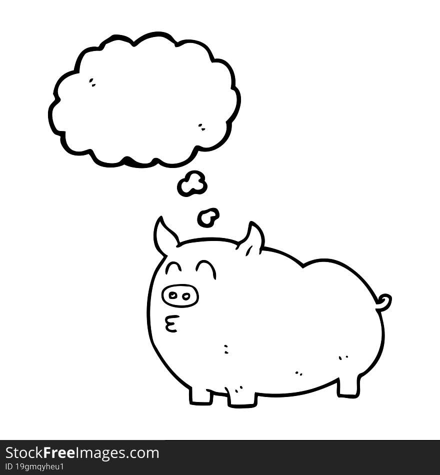 freehand drawn thought bubble cartoon pig