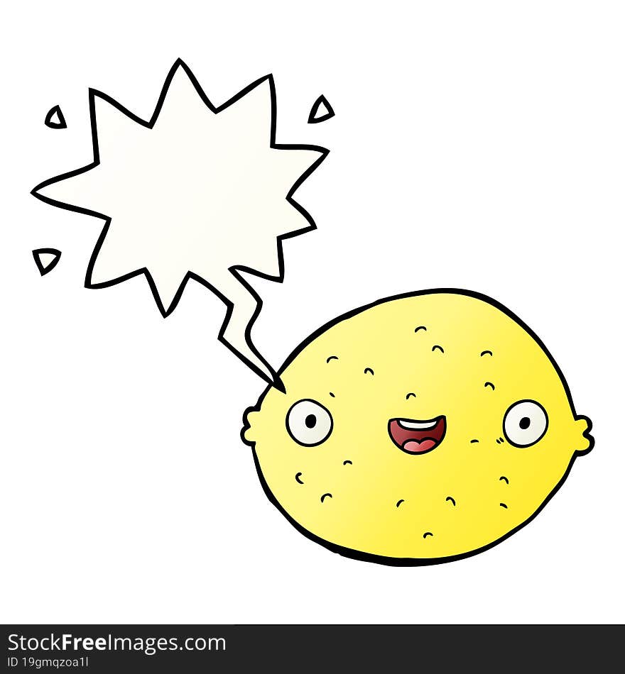 cartoon lemon and speech bubble in smooth gradient style