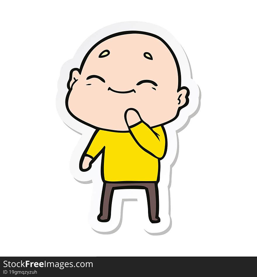 sticker of a happy cartoon bald man