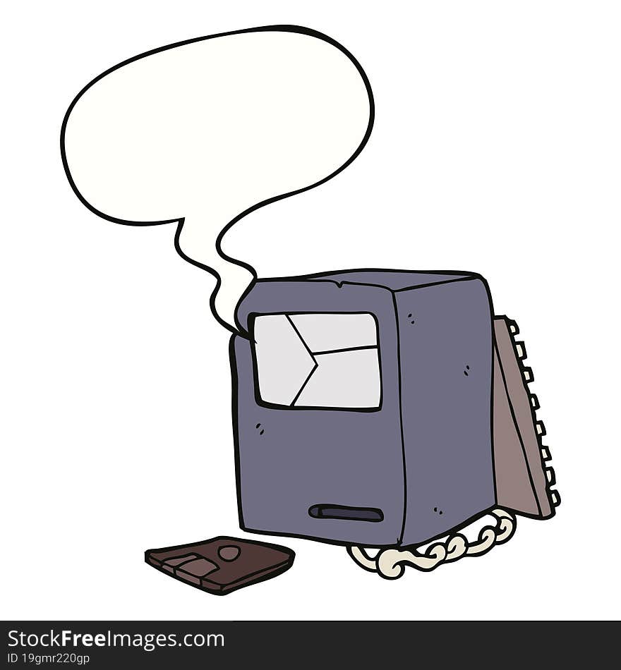 cartoon broken old computer and speech bubble