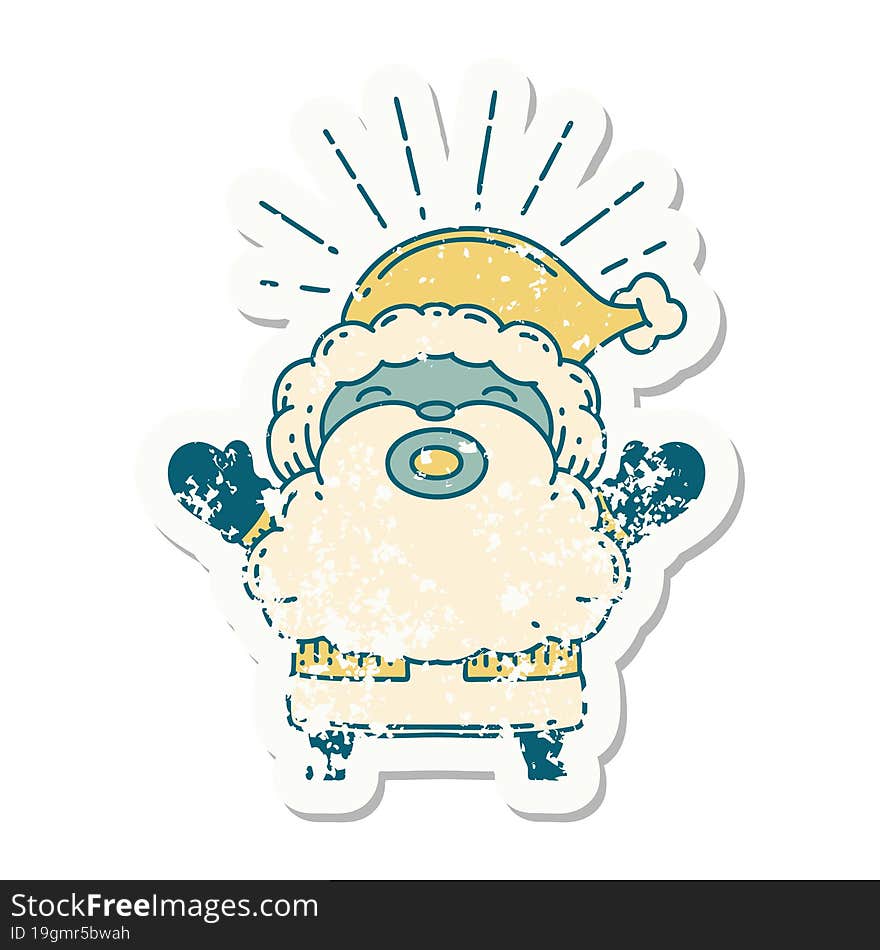 grunge sticker of tattoo style santa claus christmas character