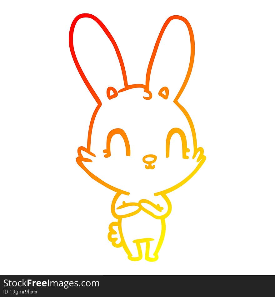 warm gradient line drawing of a cute cartoon rabbit