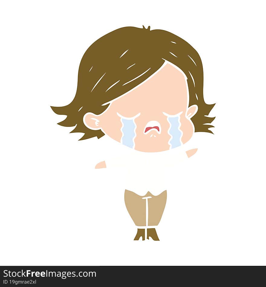 flat color style cartoon girl crying