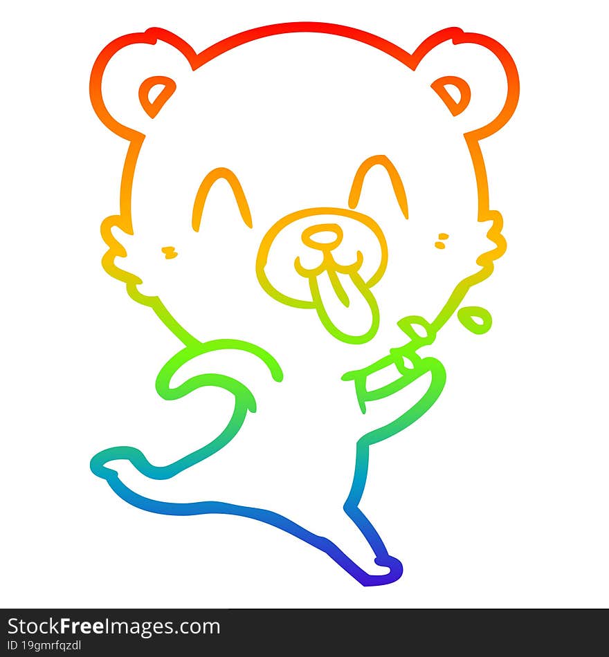 rainbow gradient line drawing of a rude cartoon polar bear sticking out tongue