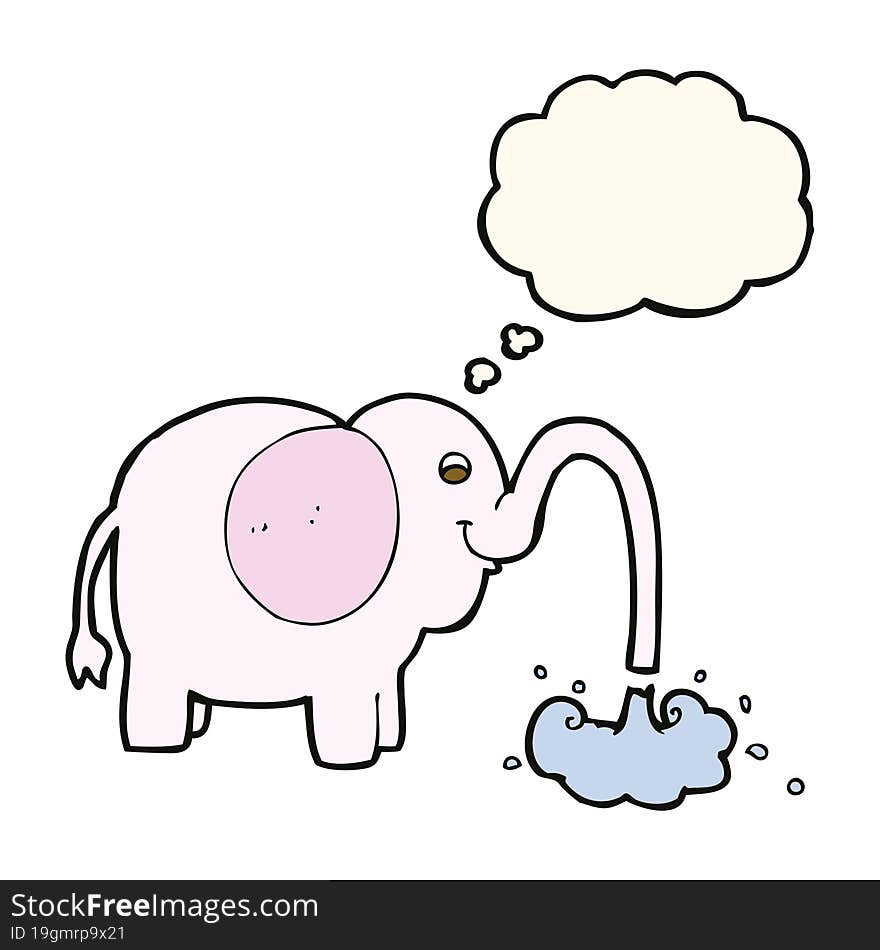 Cartoon Elephant Squirting Water With Thought Bubble