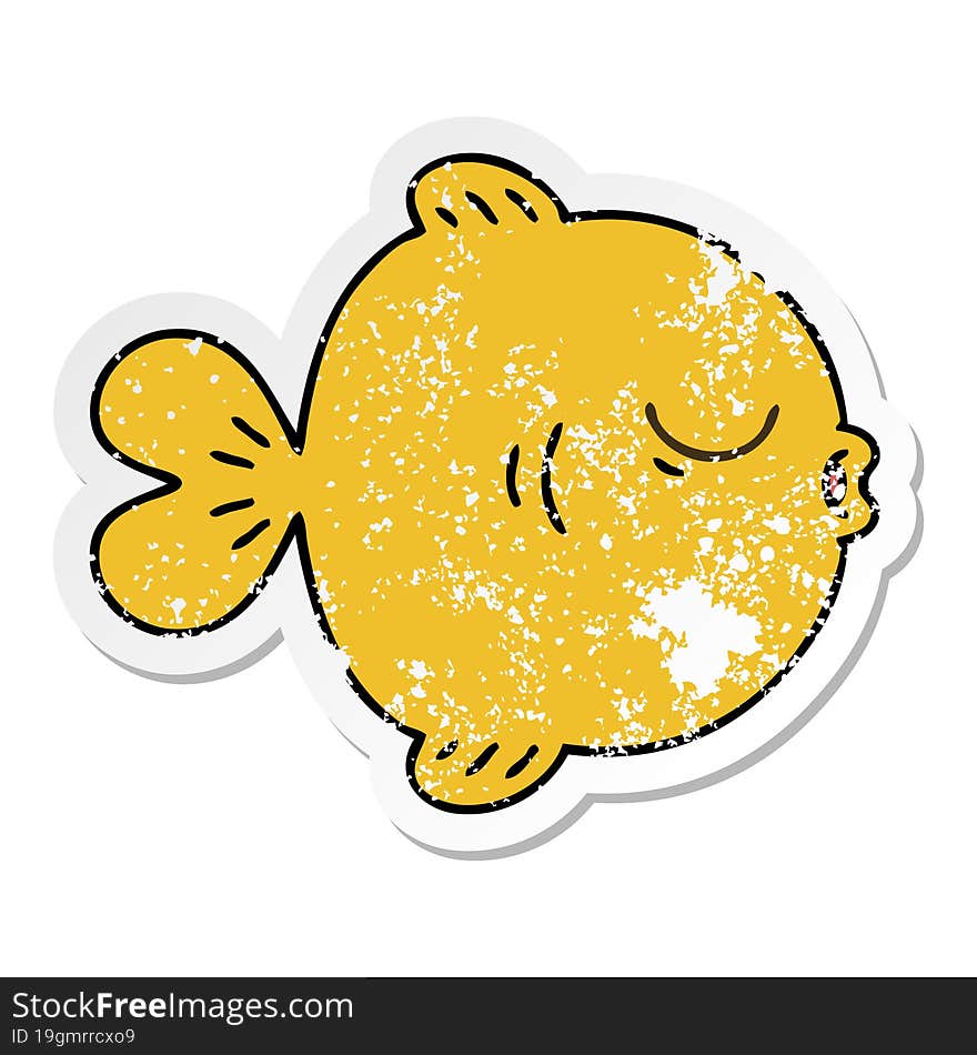 distressed sticker of a quirky hand drawn cartoon fish