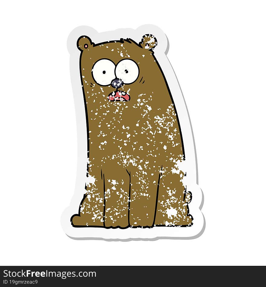 distressed sticker of a cartoon surprised bear